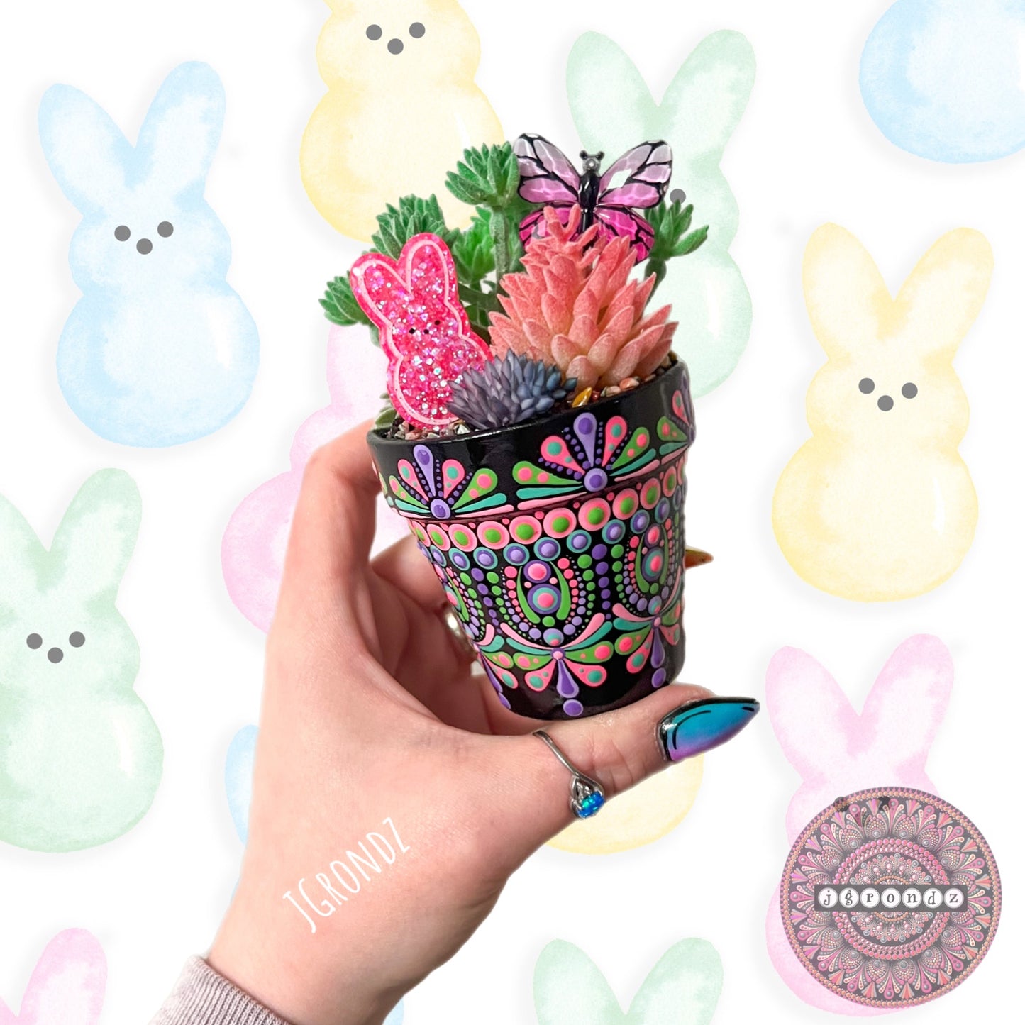 Hoppy Pot - Spring/Easter Painted Succulent Pot