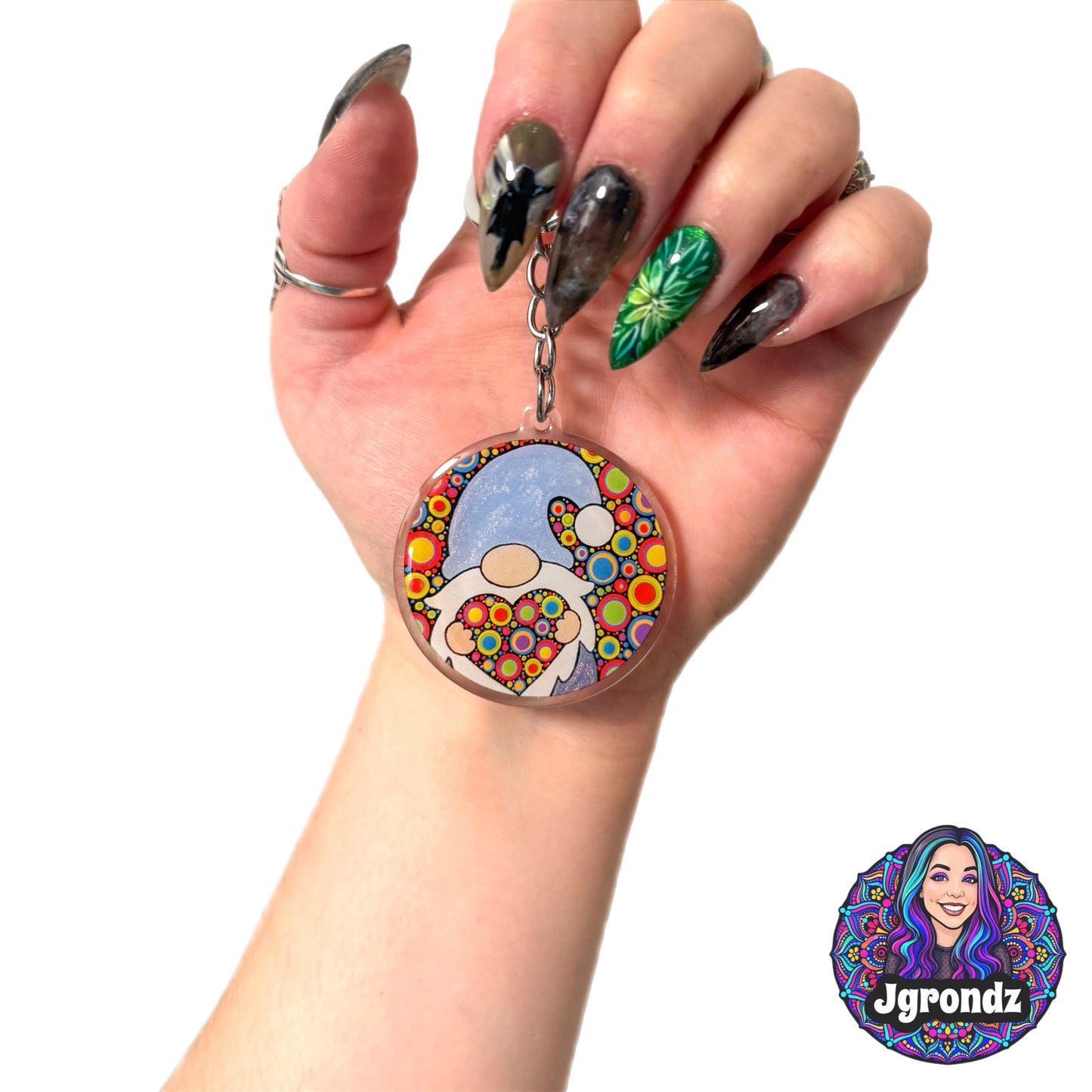 Double Sided Rainbow Gnome acrylic/epoxy printed keychain