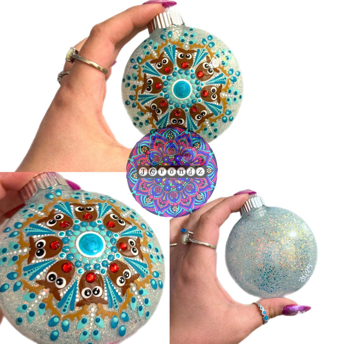 3” Rudolph Mandala Glitter Ornament