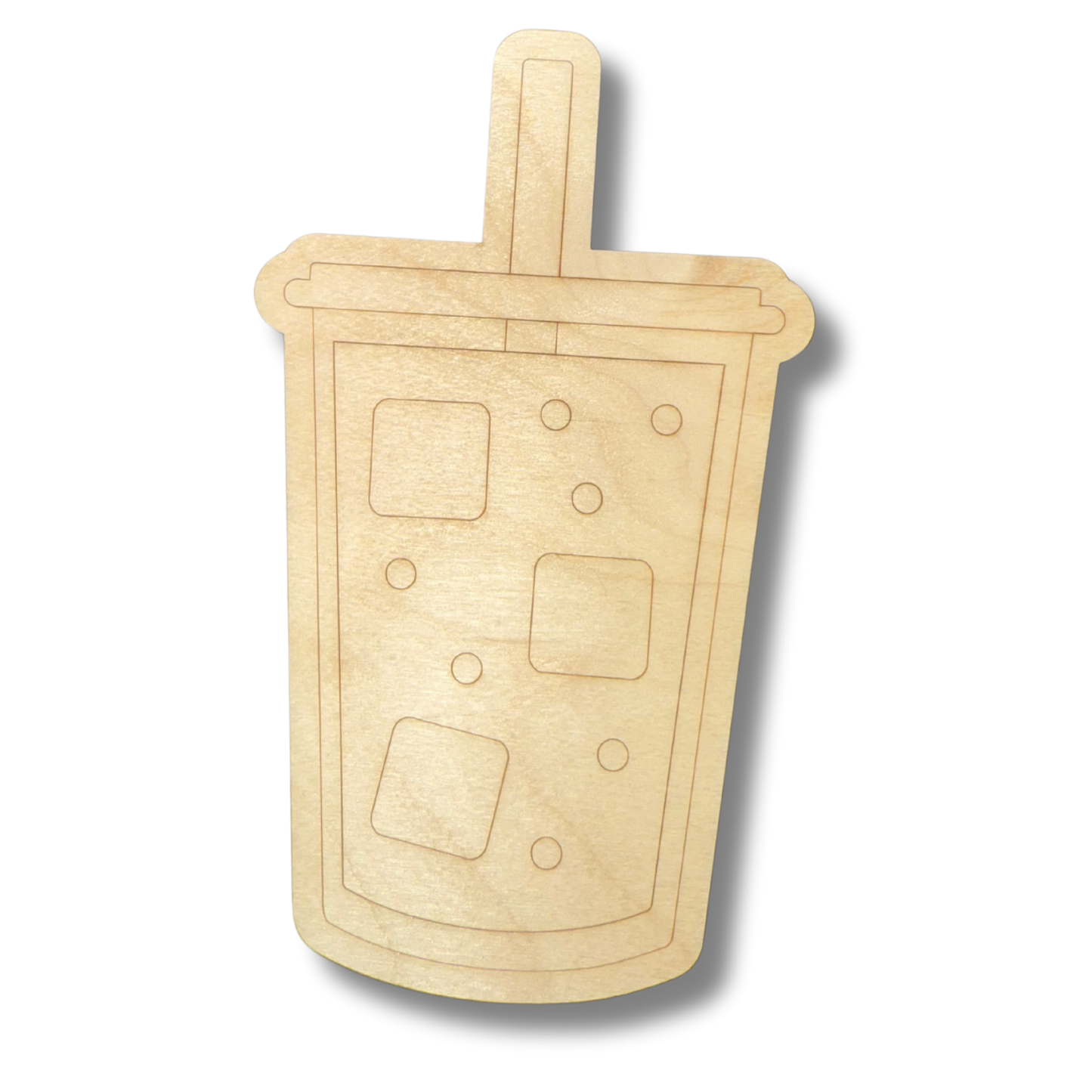 Unfinished Wood Etched Iced Coffee Shape | Paint By Line Crafts | up to 30" DIY