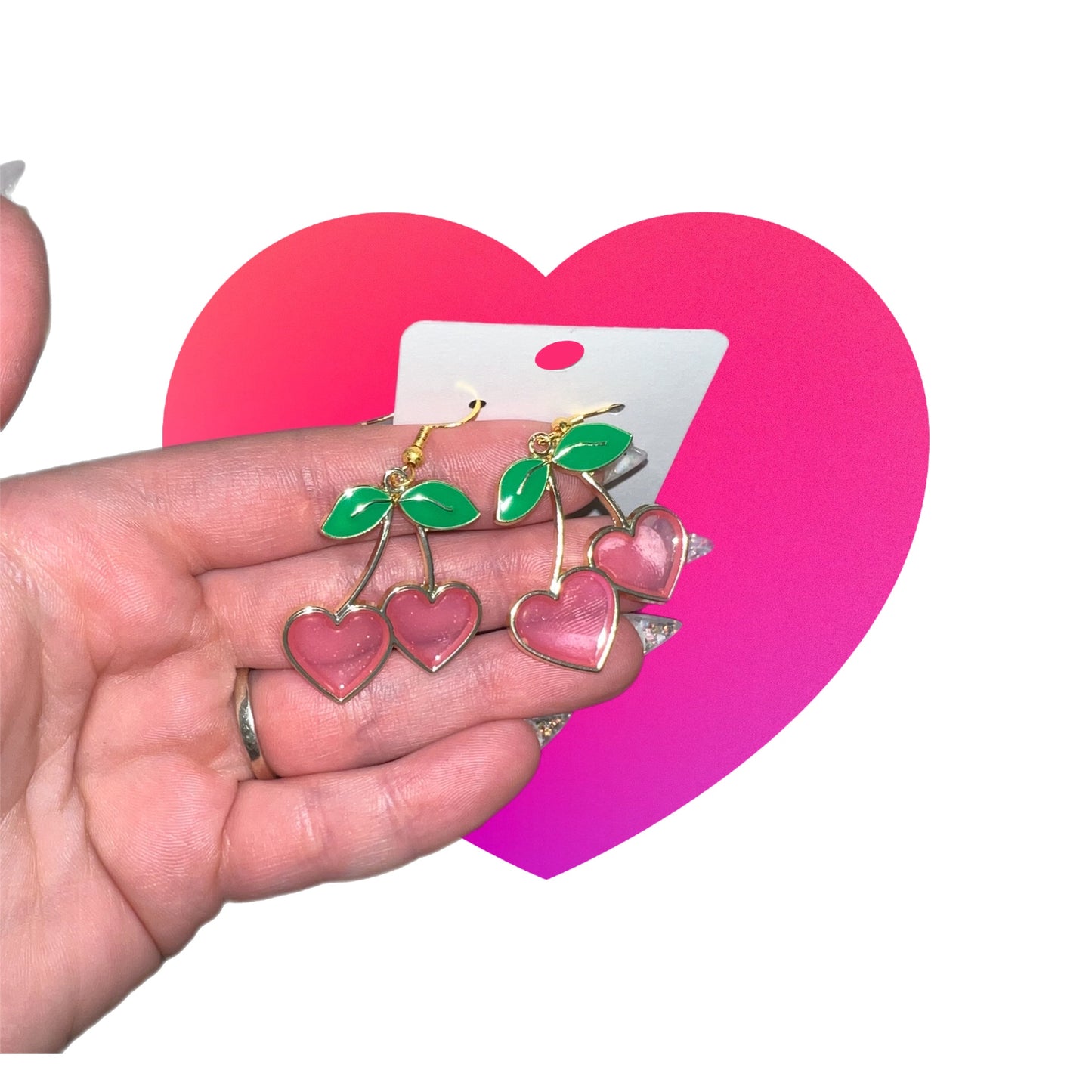Cherry Heart Enamel Valentines Day Earrings