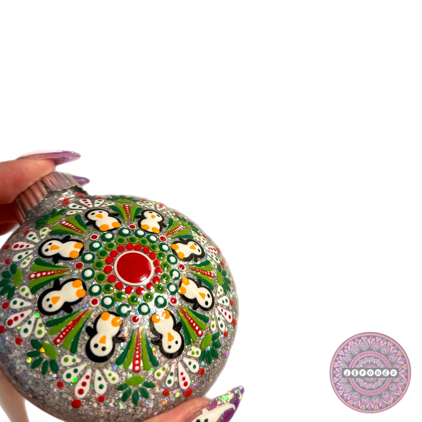 3” Penguin Mandala Glitter Ornament