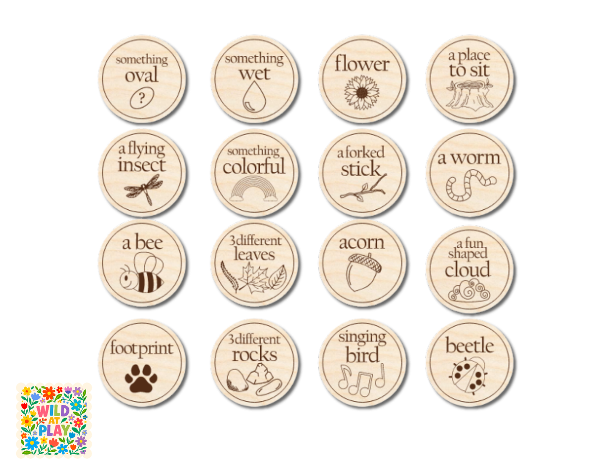 Unfinished Wood Nature Token Pack | Wild at Play | 16 pc | 3" | 1/8" Wood | DIY Craft Cutout |