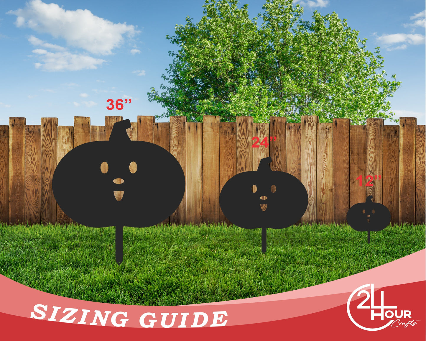 Metal Halloween Pumpkin Garden Stakes | Set of 3 | Up to 46" | Over 20 Color Options