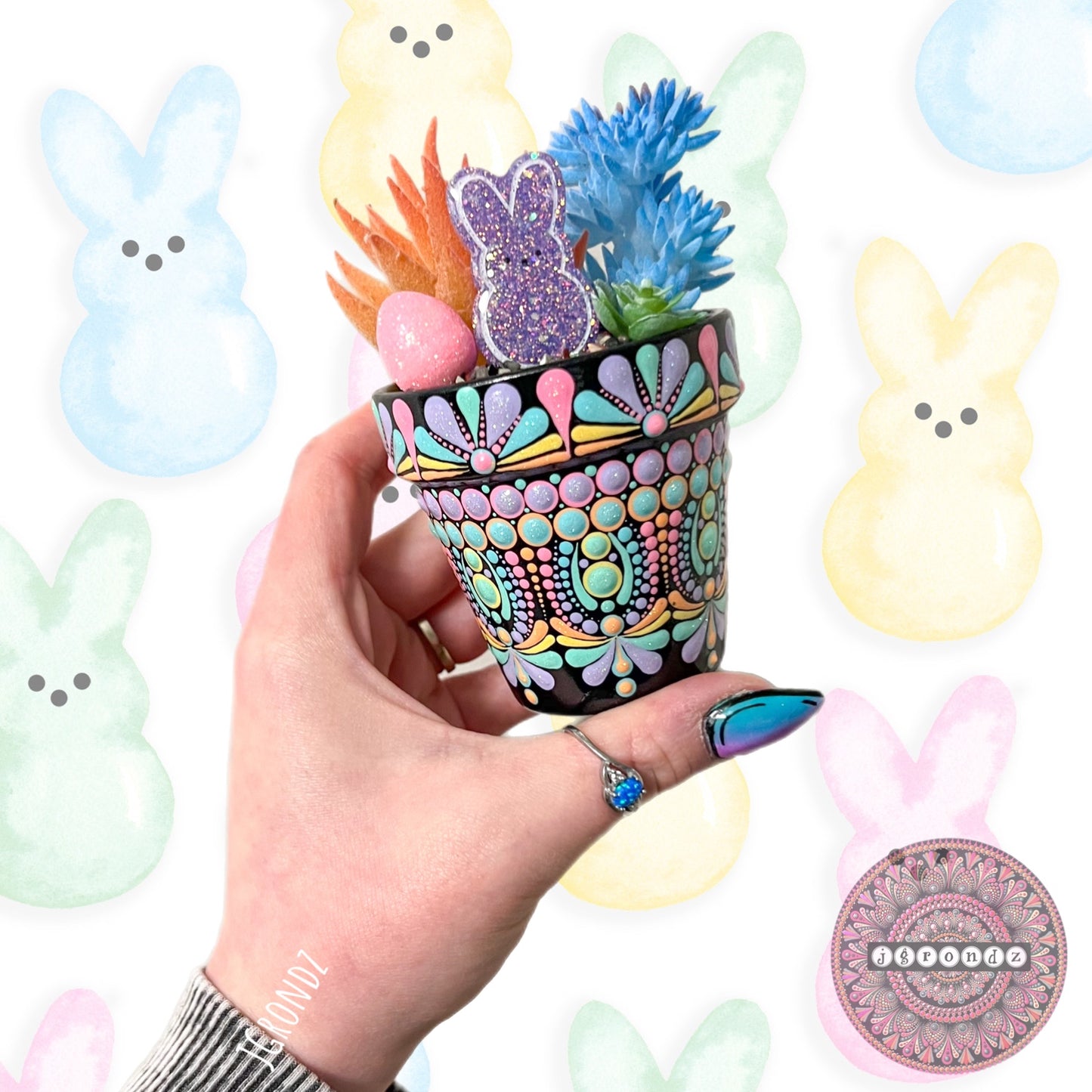 Hoppy Pot - Spring/Easter Painted Succulent Pot