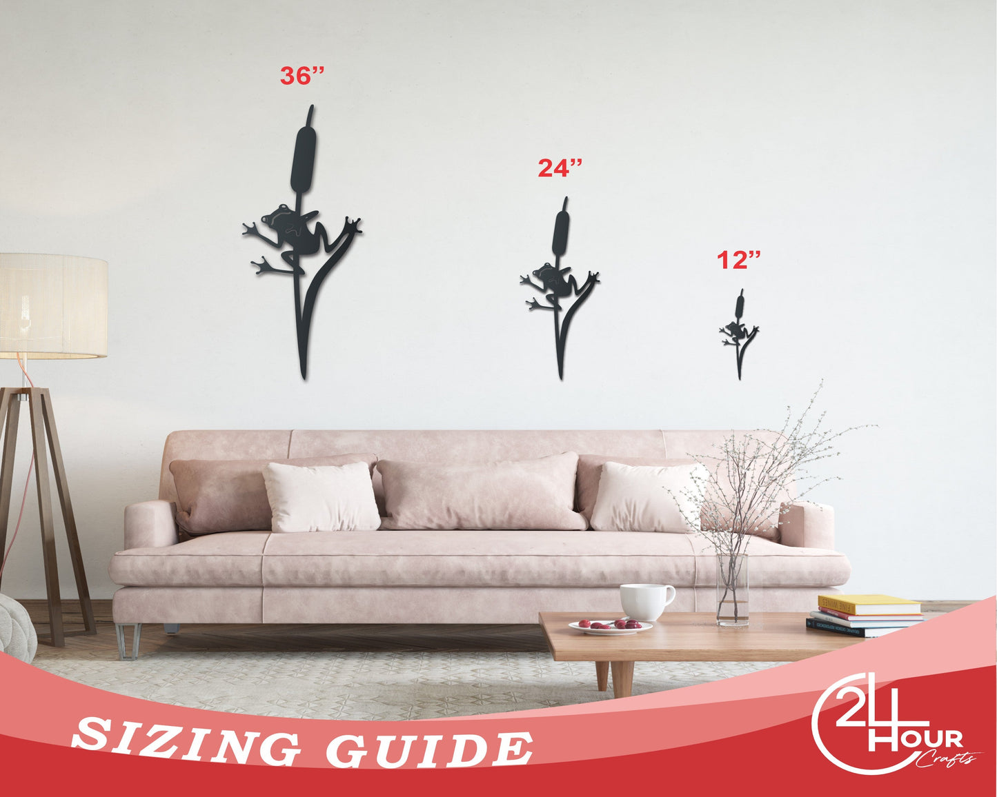 Metal Frog on Cat Tail Wall Art | Indoor Outdoor | Up to 46" | Over 20 Color Options