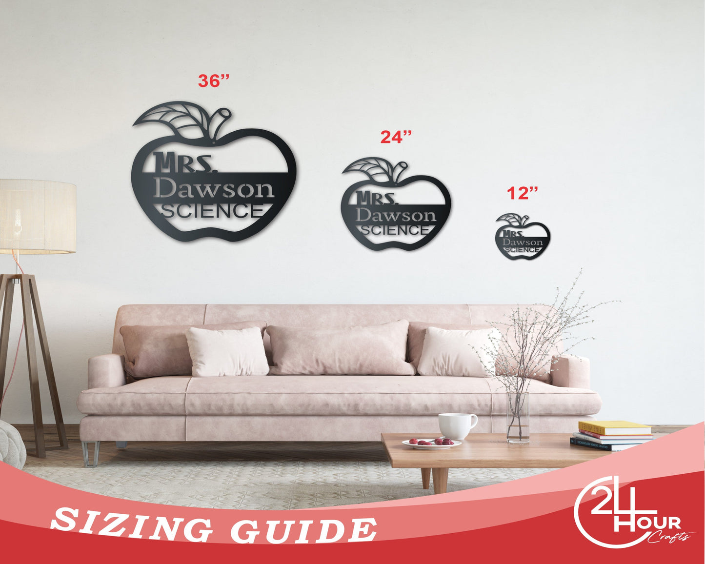 Metal Teacher's Apple Wall Art | School Teacher Metal Sign | Indoor Outdoor | Up to 46" | Over 20 Color Options