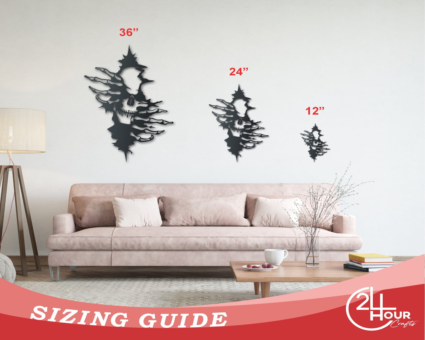 Metal Skull in the Wall Art | Halloween | Indoor Outdoor | Up to 36" | Over 20 Color Options