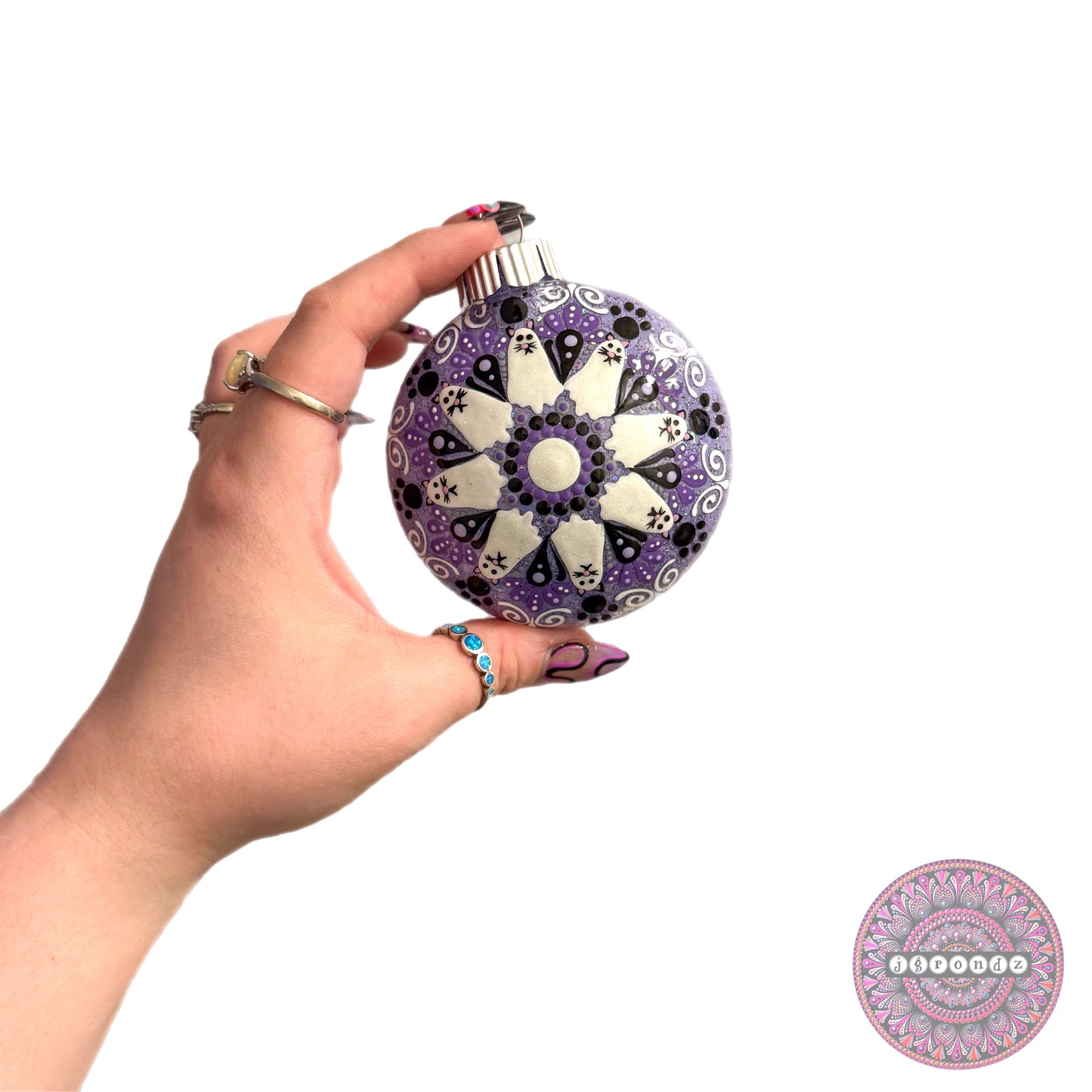 3” Halloween Ghost Kitty Mandala Glitter Ornament
