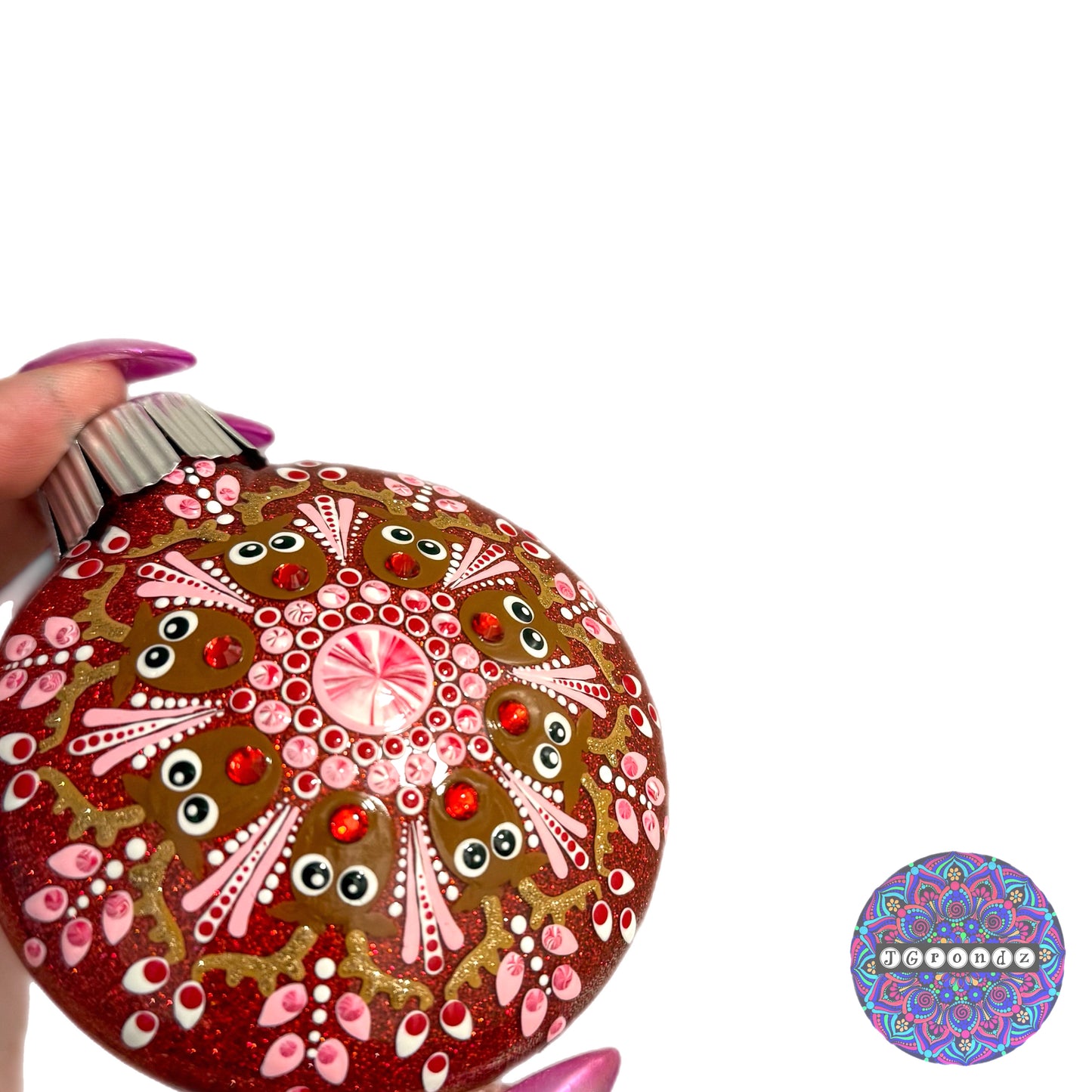 3” Peppermint Rudolph Mandala Glitter Ornament