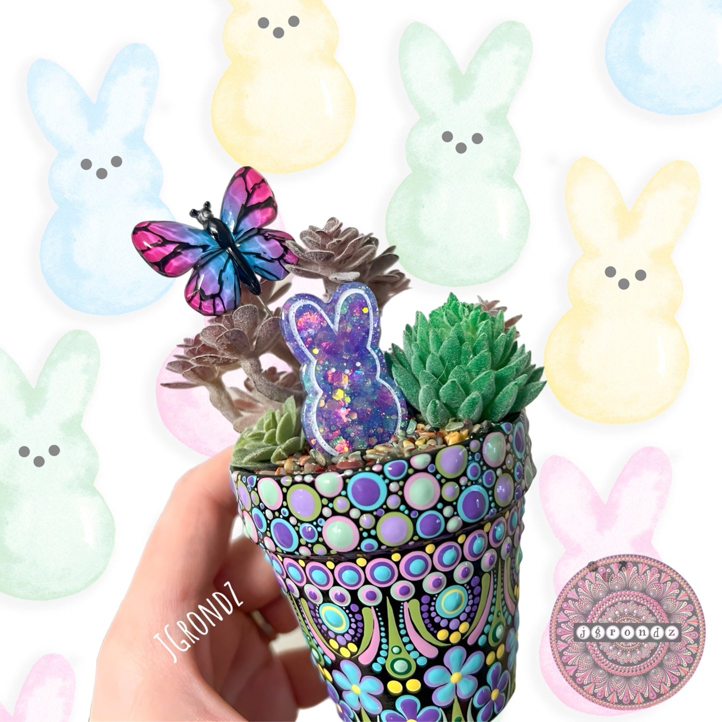 Hoppy Pot - Spring/Easter Painted Succulent Pot