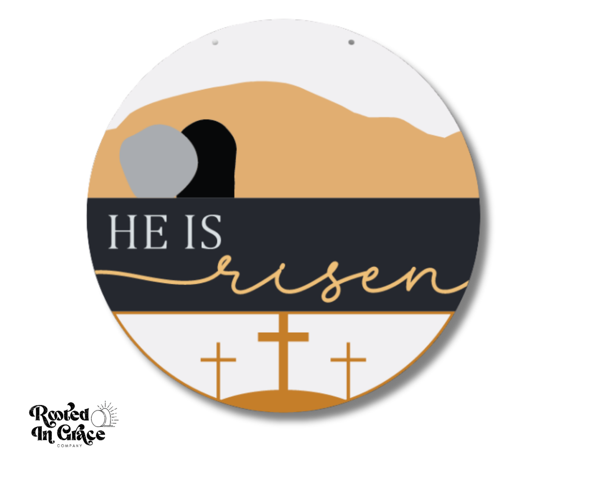 Unfinished Wood Minimalist He Is Risen Door Sign Kit | Rooted in Faith | 18" | Wood Craft Cutouts | 1/4" Thick |