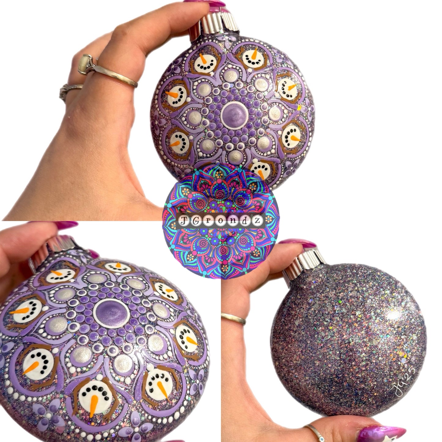 3” Snowman Mandala Glitter Ornament