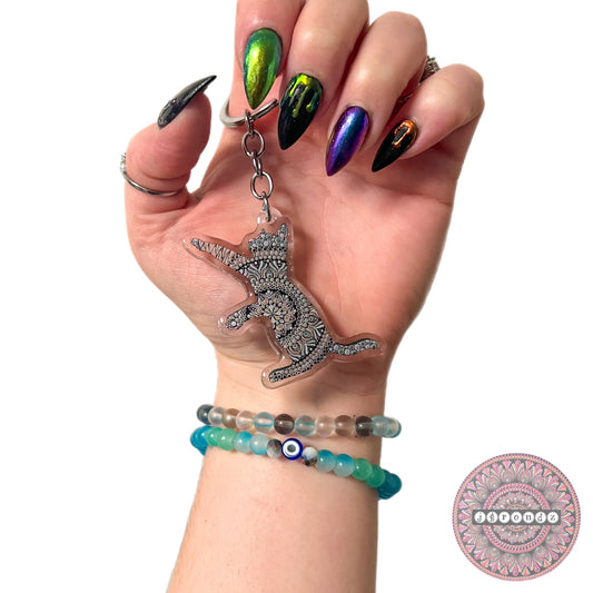 Double Sided Tabby Cat acrylic/glitter epoxy printed keychain