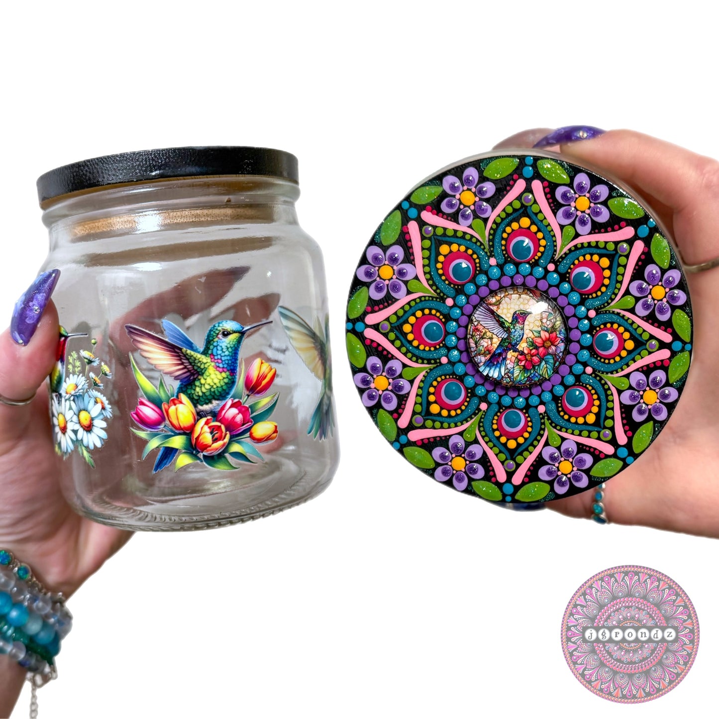 Hummingbird Print Mandala Stash Jar