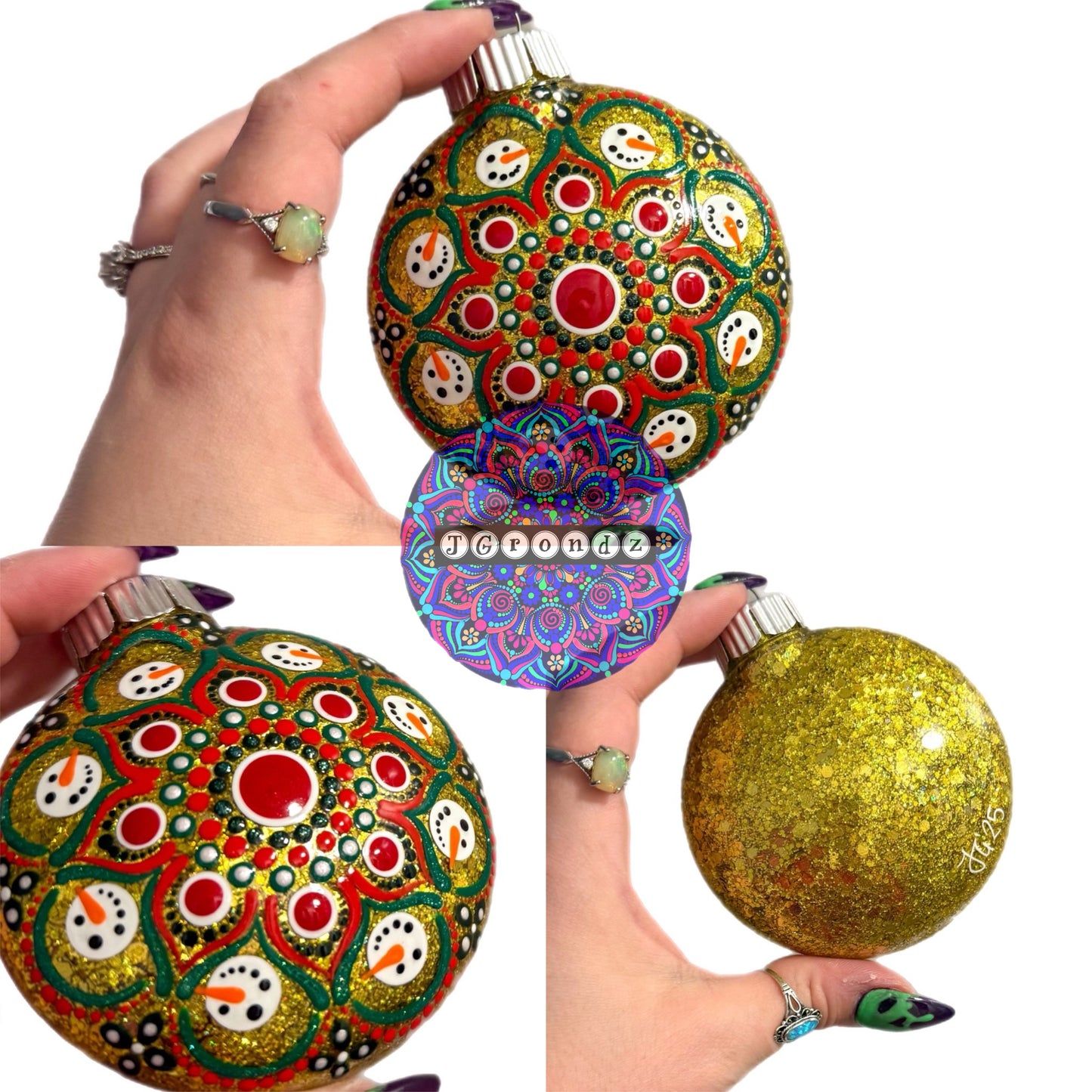 3” Snowman Mandala Glitter Ornament