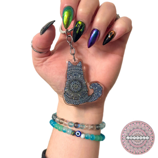 Double Sided Fluffy Cat acrylic/glitter epoxy printed keychain