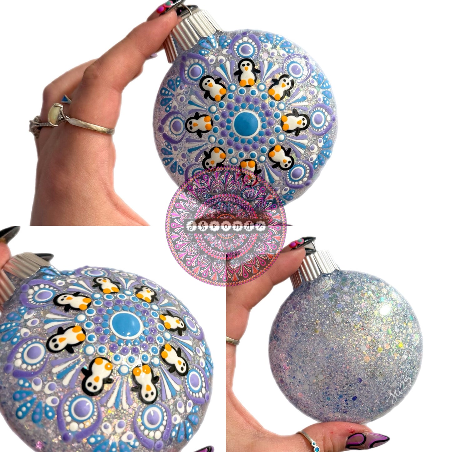3” Penguin Mandala Glitter Ornament