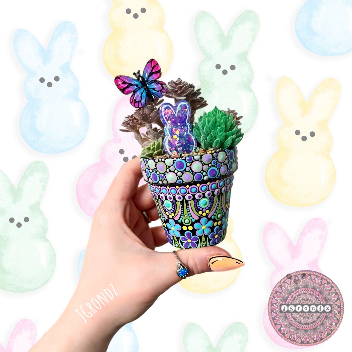 Hoppy Pot - Spring/Easter Painted Succulent Pot
