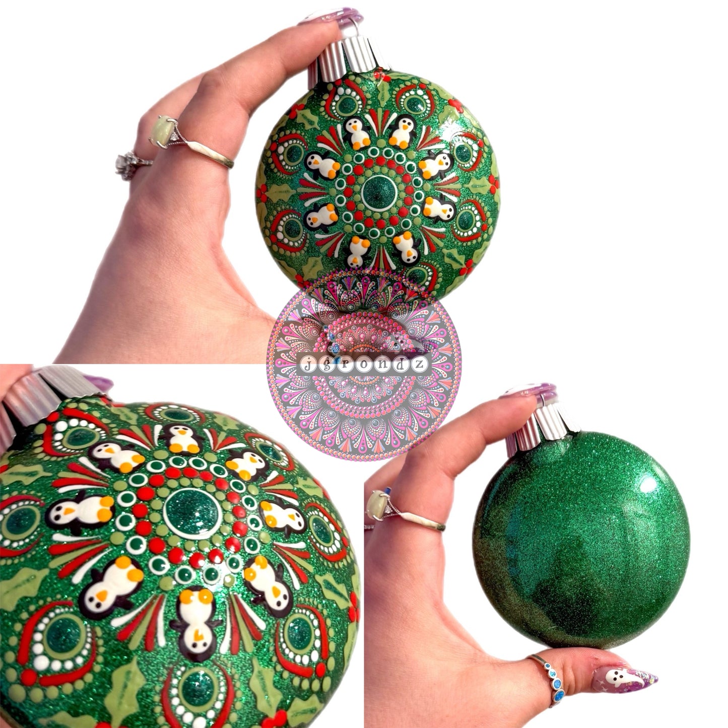 3” Penguin Mandala Glitter Ornament