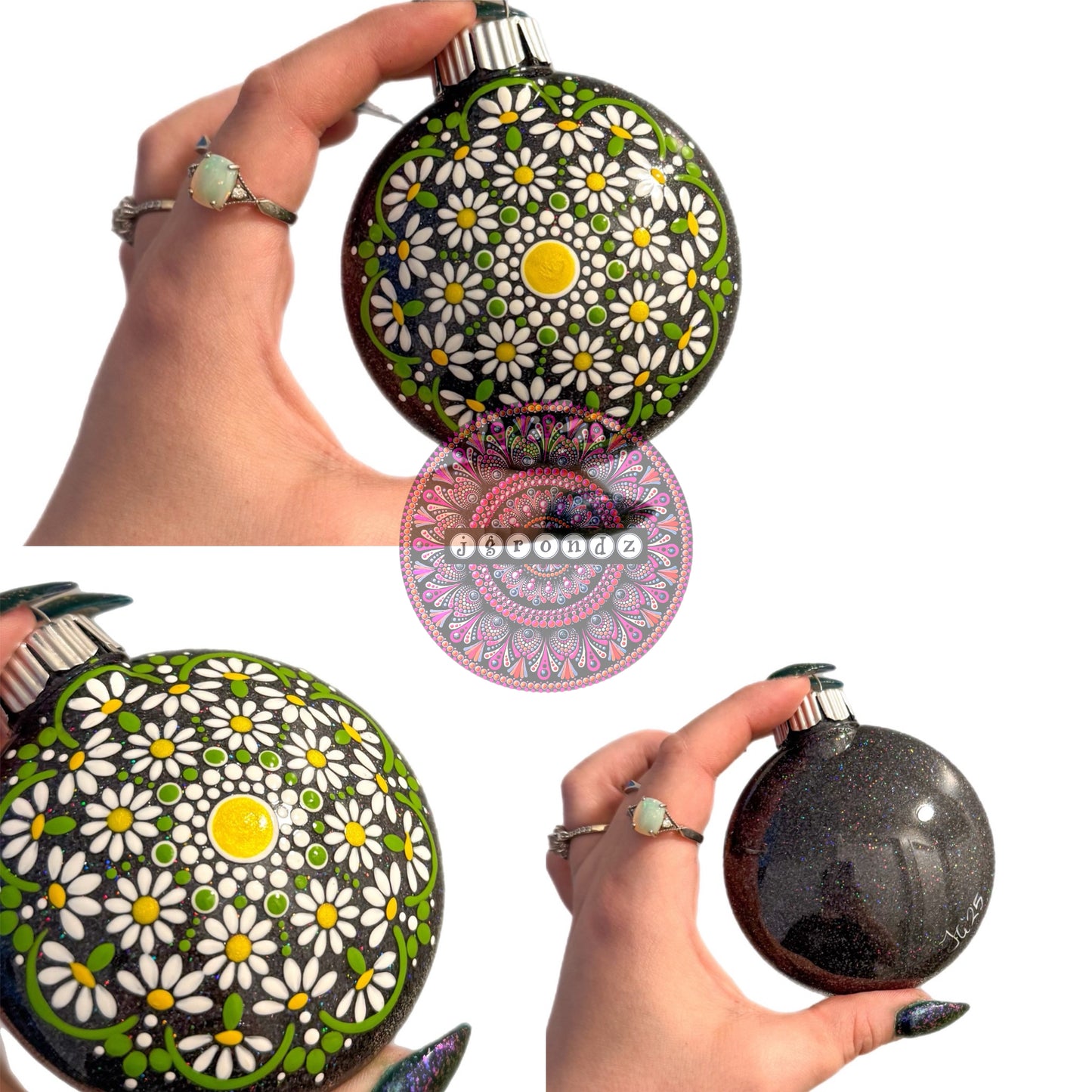3” Daisy Mandala Glitter Ornament