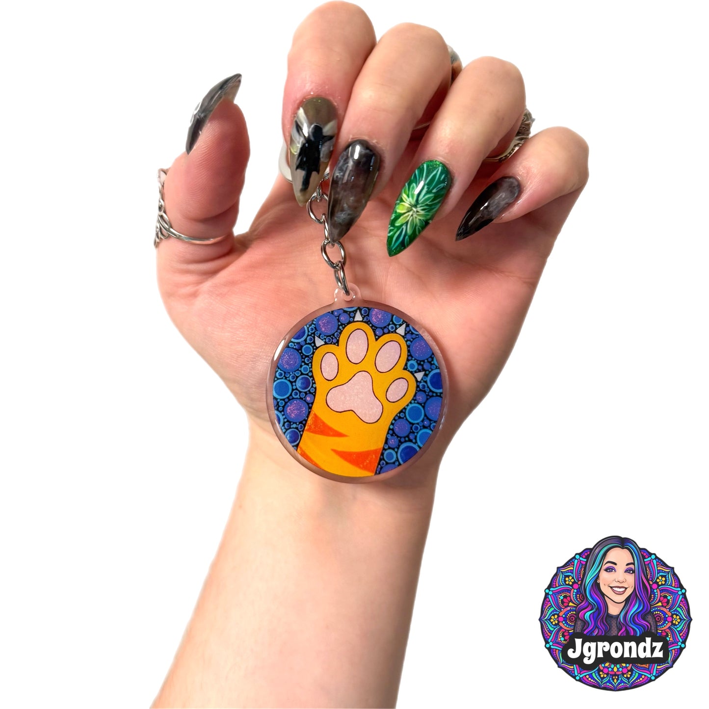 Double Sided Orange Cat Paw acrylic/epoxy printed keychain