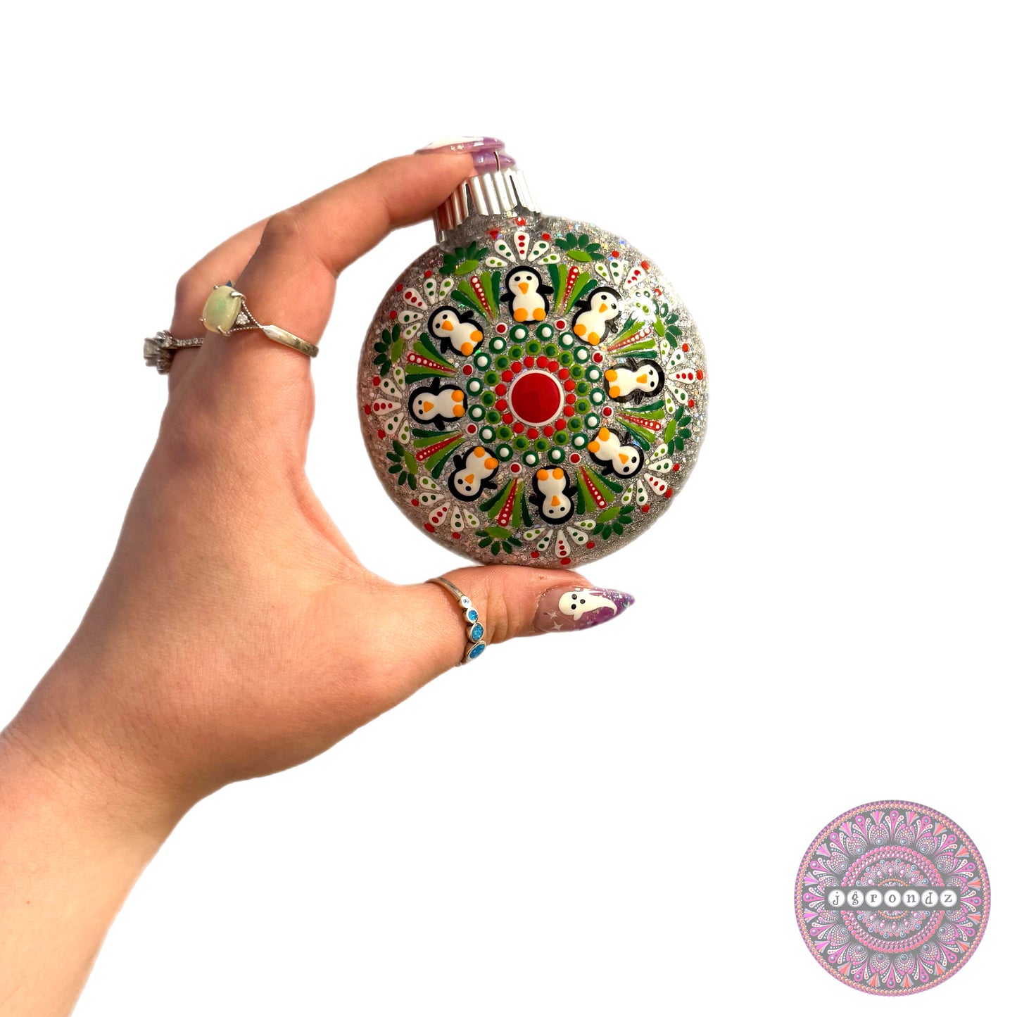 3” Penguin Mandala Glitter Ornament