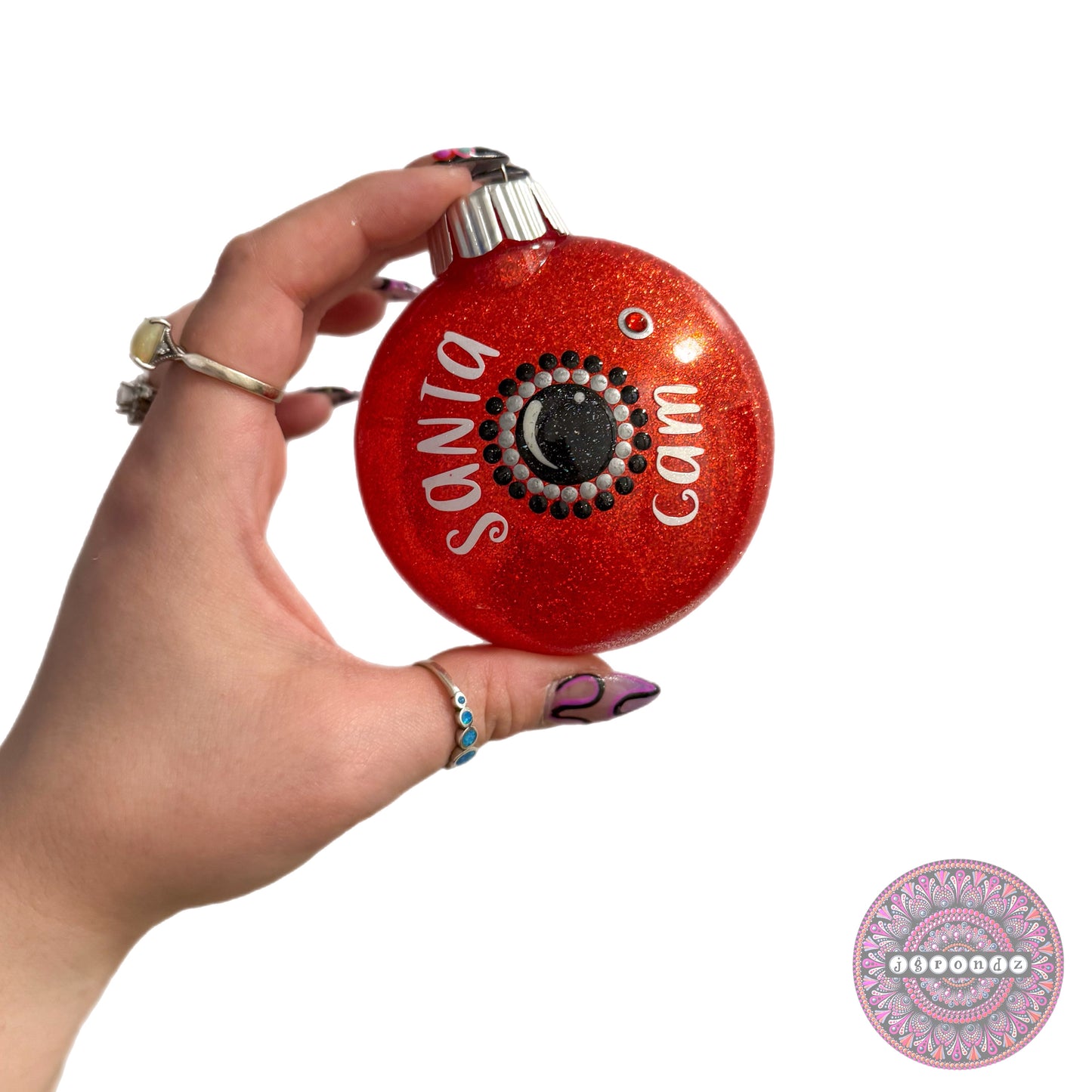 3” Santa Cam Glitter Ornament