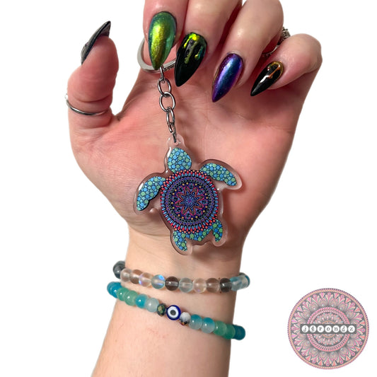 Double Sided Neon Turtle acrylic/epoxy printed keychain