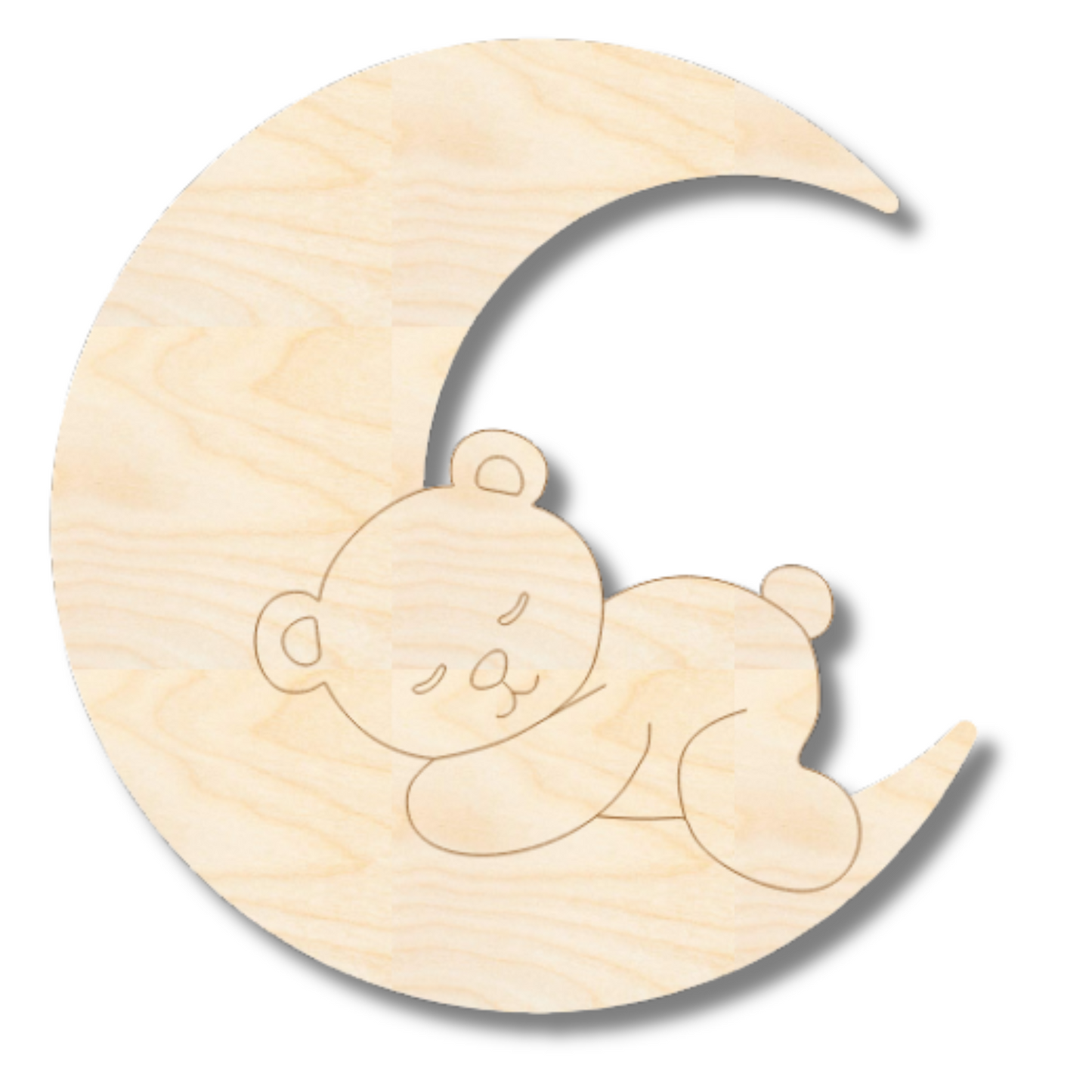 Unfinished Wood Etched Sleeping Bear on Moon Shape | Paint By Line Crafts | up to 30" DIY