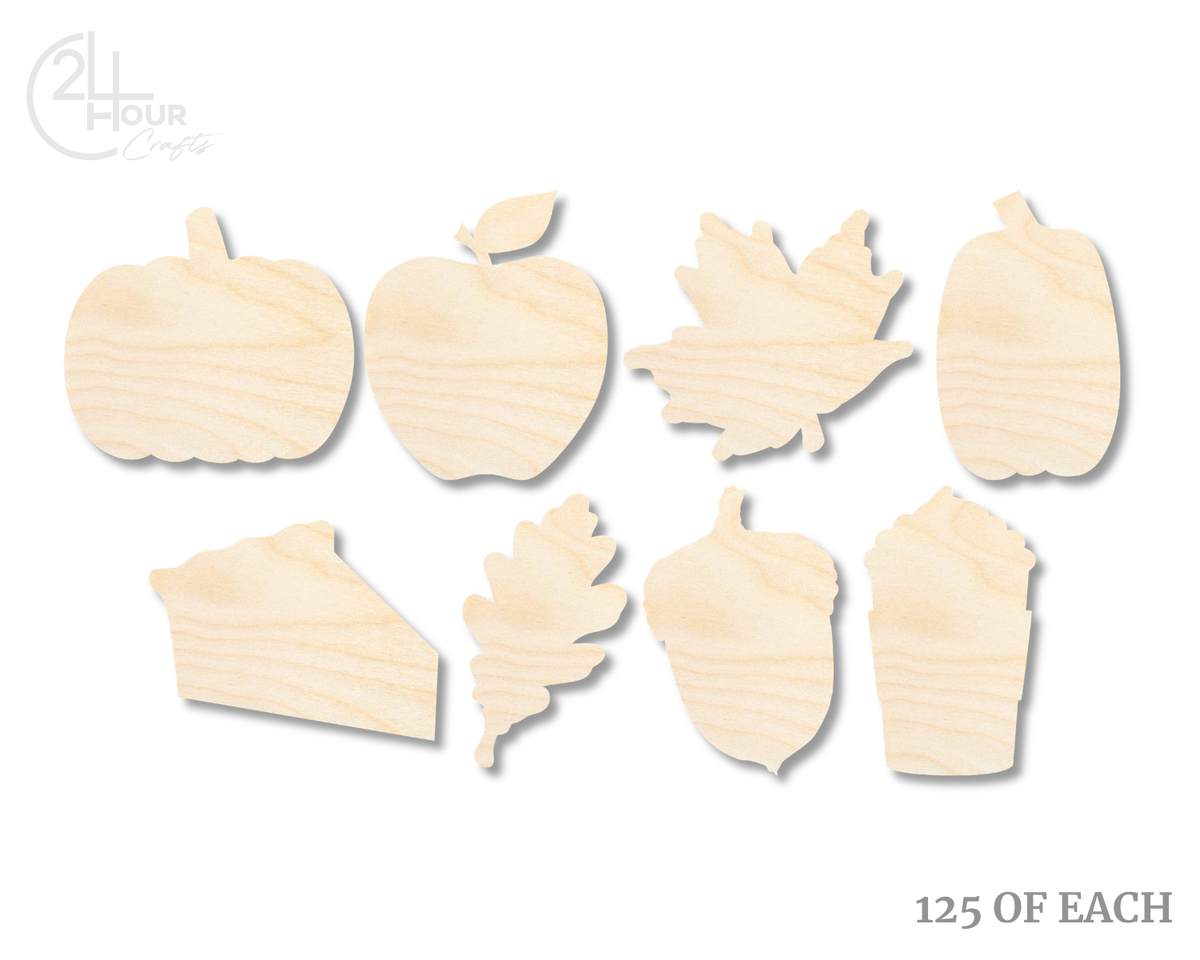 Unfinished Wood Fall Craft Blanks | Bulk 1000 Piece Pack | Fall Themed Shapes | 1/8" Thick Wood Cutouts | 4" or 5" DIY Craft Blanks | Wholesale Craft Supply
