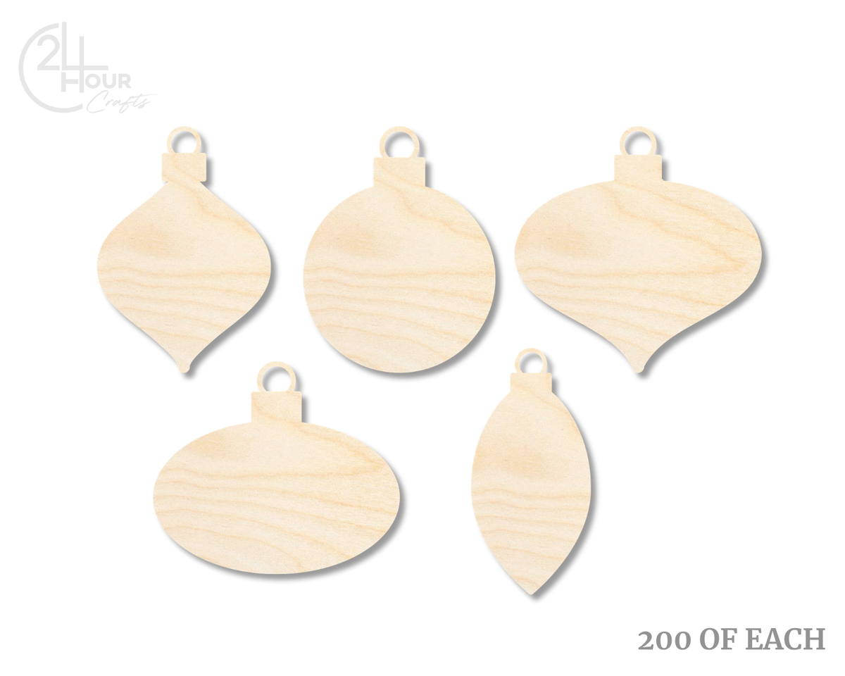 Unfinished Wood Christmas Ornament Craft Blanks | Bulk 1000 Piece Pack | 5 Ornament Designs | 1/8" Thick Wood Cutouts | 4" or 5" DIY Craft Blanks | Wholesale Craft Supply