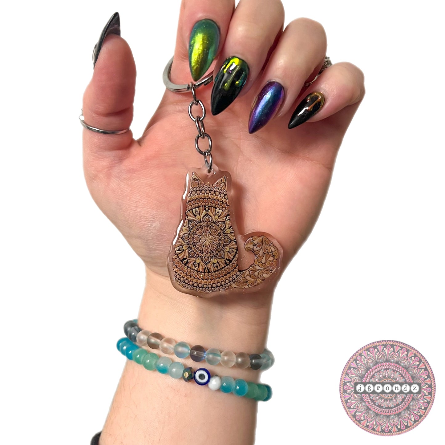 Double Sided Fluffy Cat acrylic/glitter epoxy printed keychain