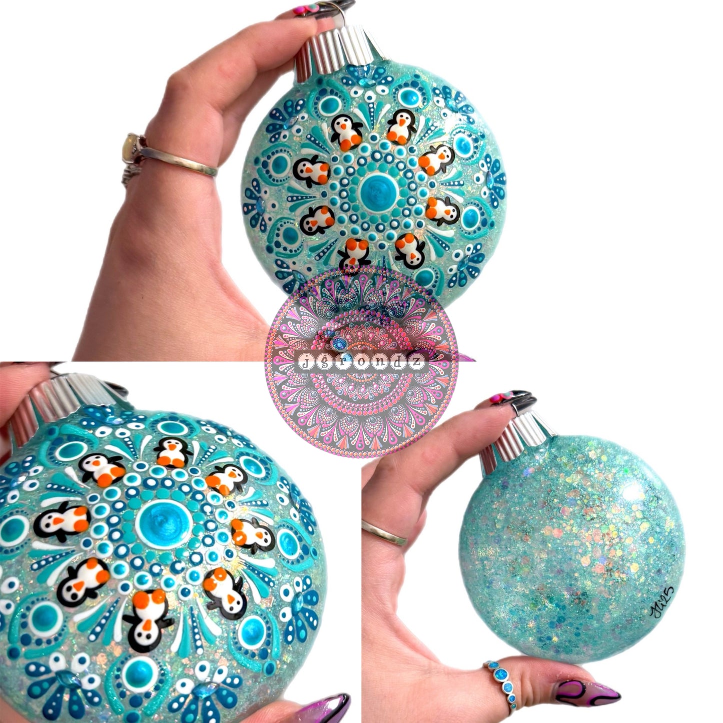 3” Penguin Mandala Glitter Ornament