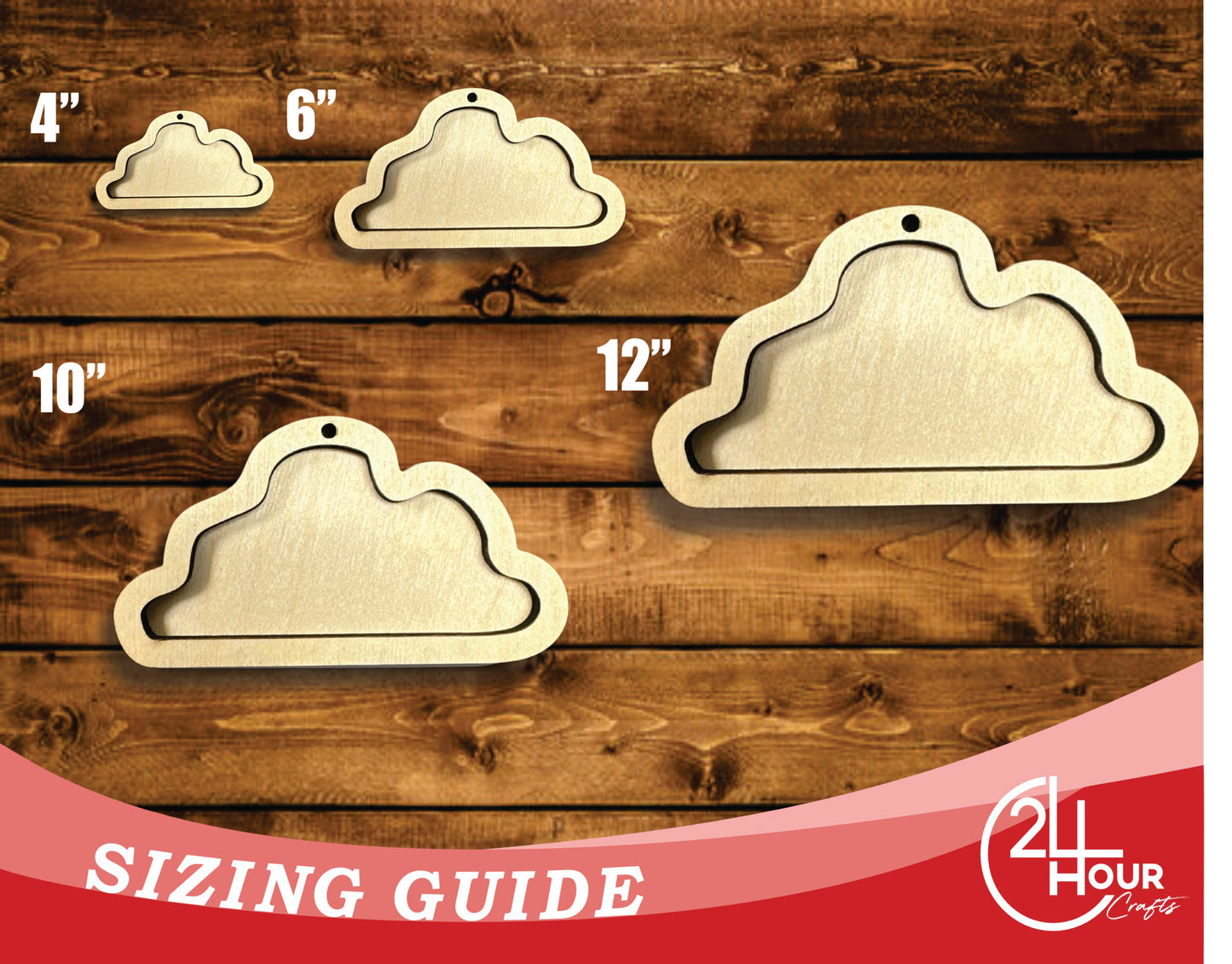 Unfinished Wood 2 Layer Cloud Shadowbox Shape | DIY Craft Cutout | up to 46" DIY