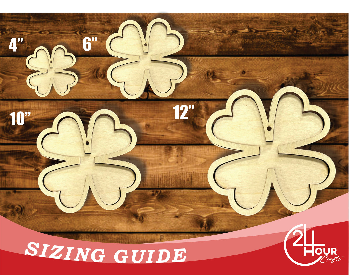Unfinished Wood 2 Layer Four Leaf Clover Shadowbox Shape | DIY Craft Cutout | up to 46" DIY