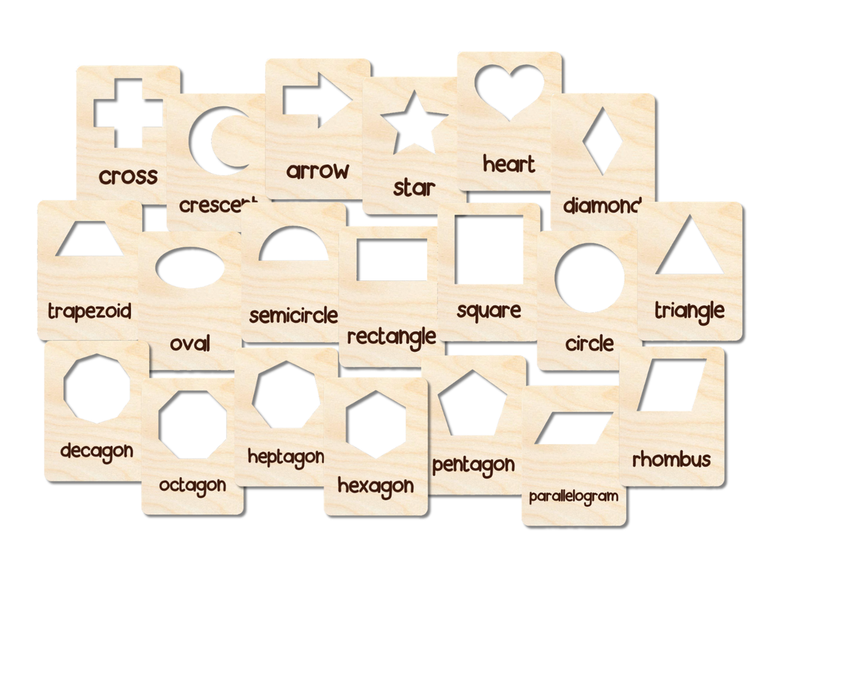 Unfinished Wood Engraved Shape Flashcards | 20 pc | 4" | 1/8" Wood | DIY Craft Cutout |