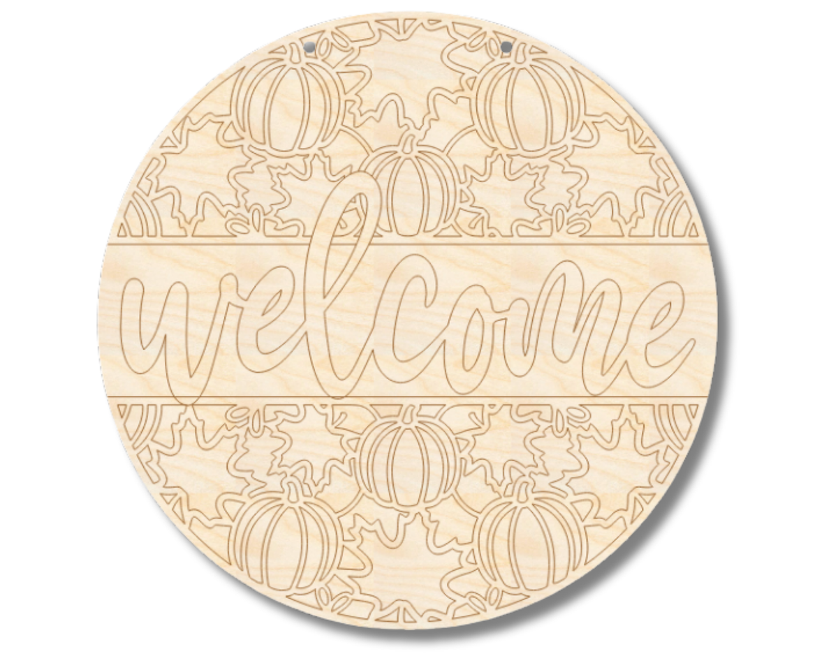 Unfinished Wood Etched Fall Leaves Welcome Door Sign | Paint By Line Crafts | up to 30" DIY