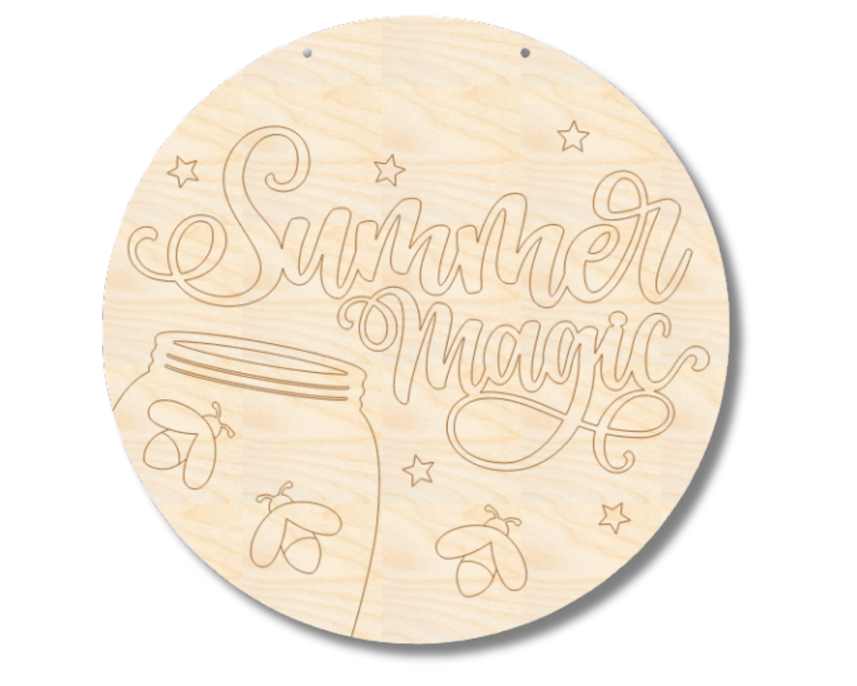 Unfinished Wood Etched Summer Magic Fireflies Door Sign | Paint By Line Crafts | up to 30" DIY
