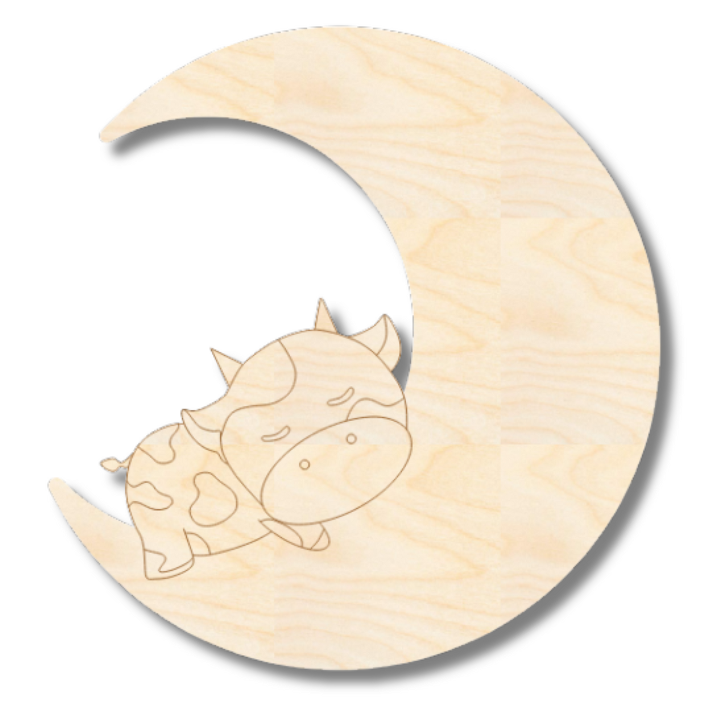 Unfinished Wood Etched Sleeping Cow on Moon Shape | Paint By Line Crafts | up to 30" DIY