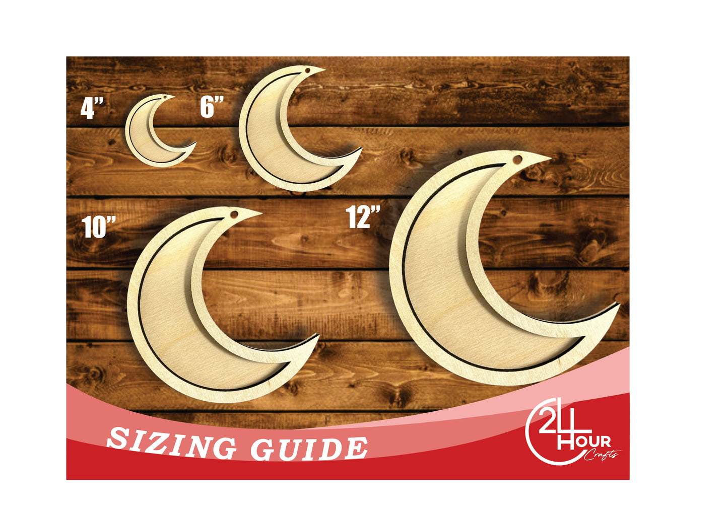 Unfinished Wood 2 Layer Crescent Moon Shadowbox Shape | DIY Craft Cutout | up to 46" DIY