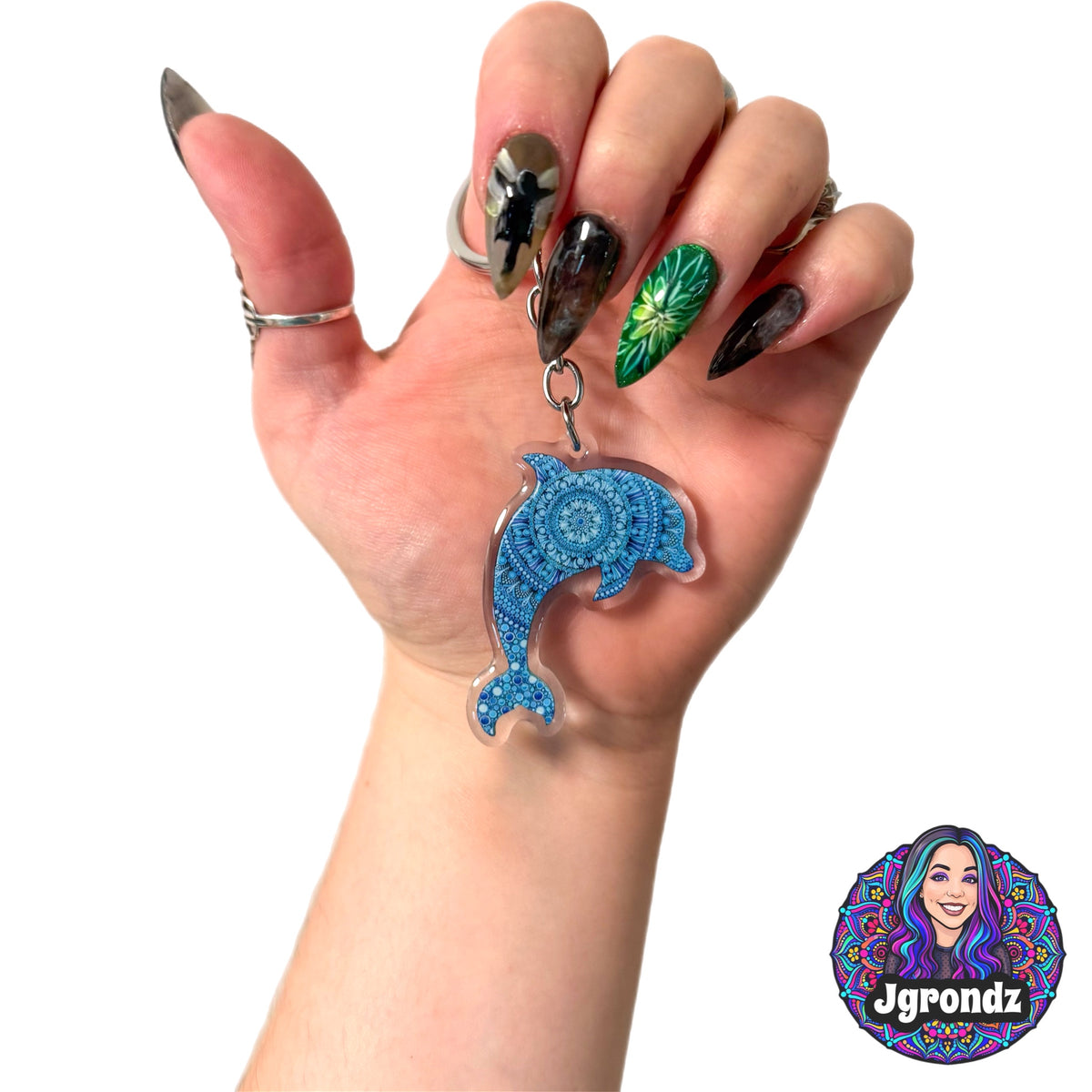 Double Sided Dolphin acrylic/epoxy printed keychain