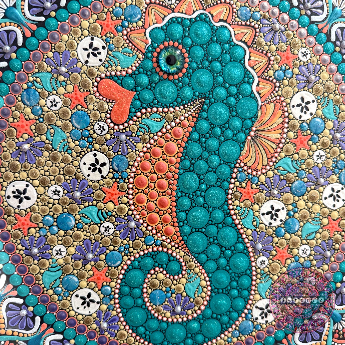 14” Seahorse Mandala Painting