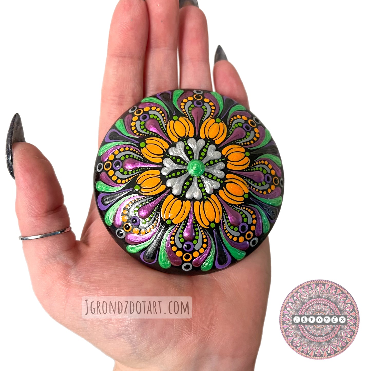 Small Painted Halloween Mandala Stone