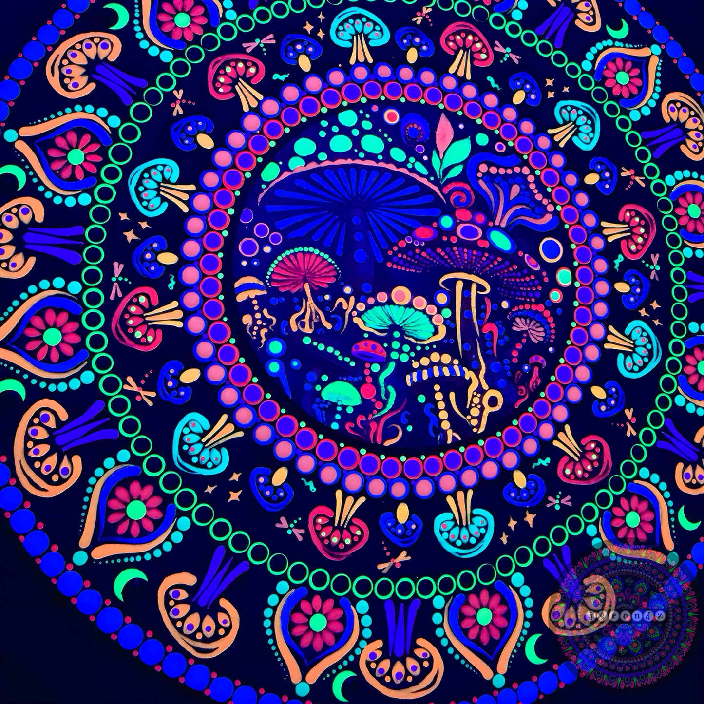 10” Black Light Mandala Painting