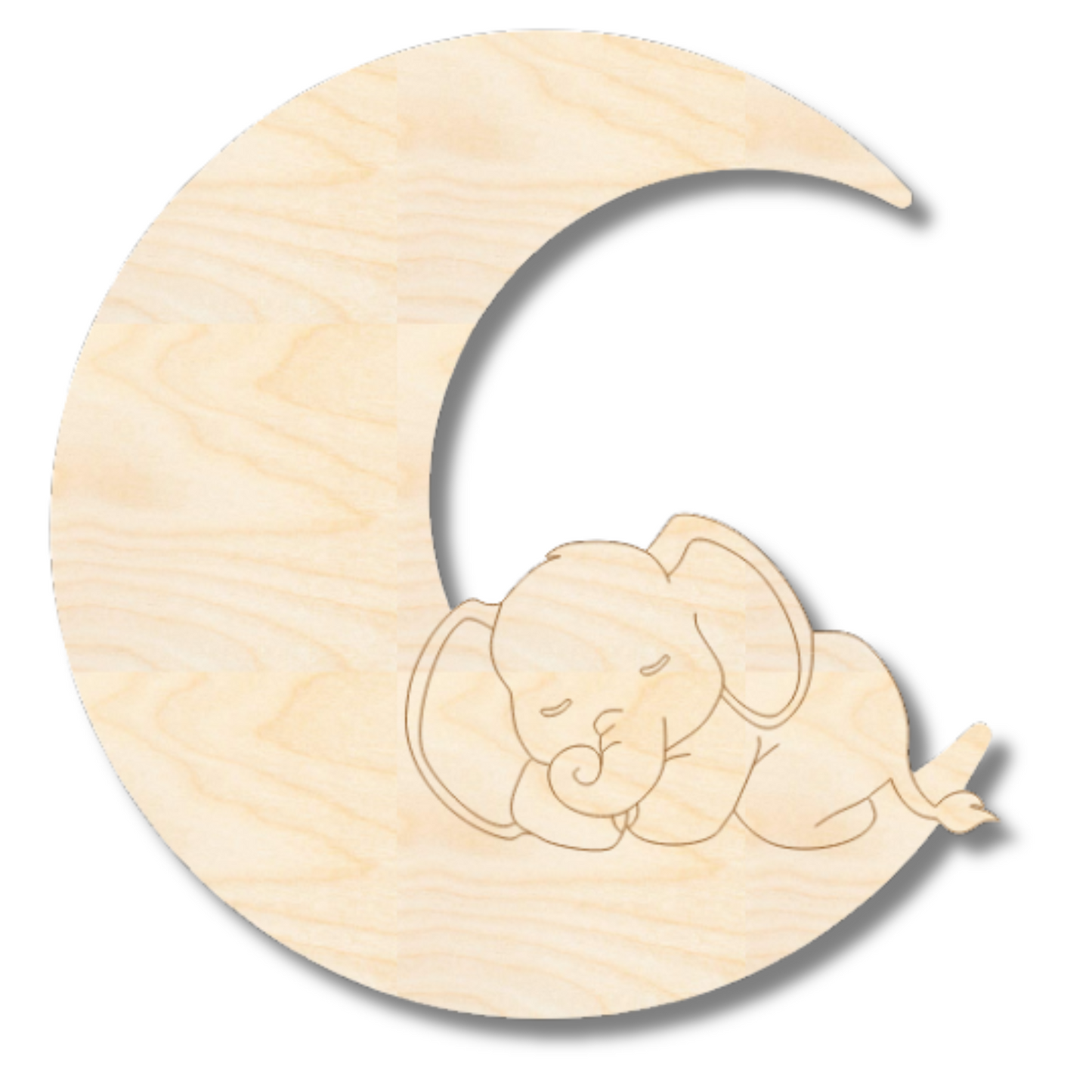 Unfinished Wood Etched Sleeping Elephant on Moon Shape | Paint By Line Crafts | up to 30" DIY