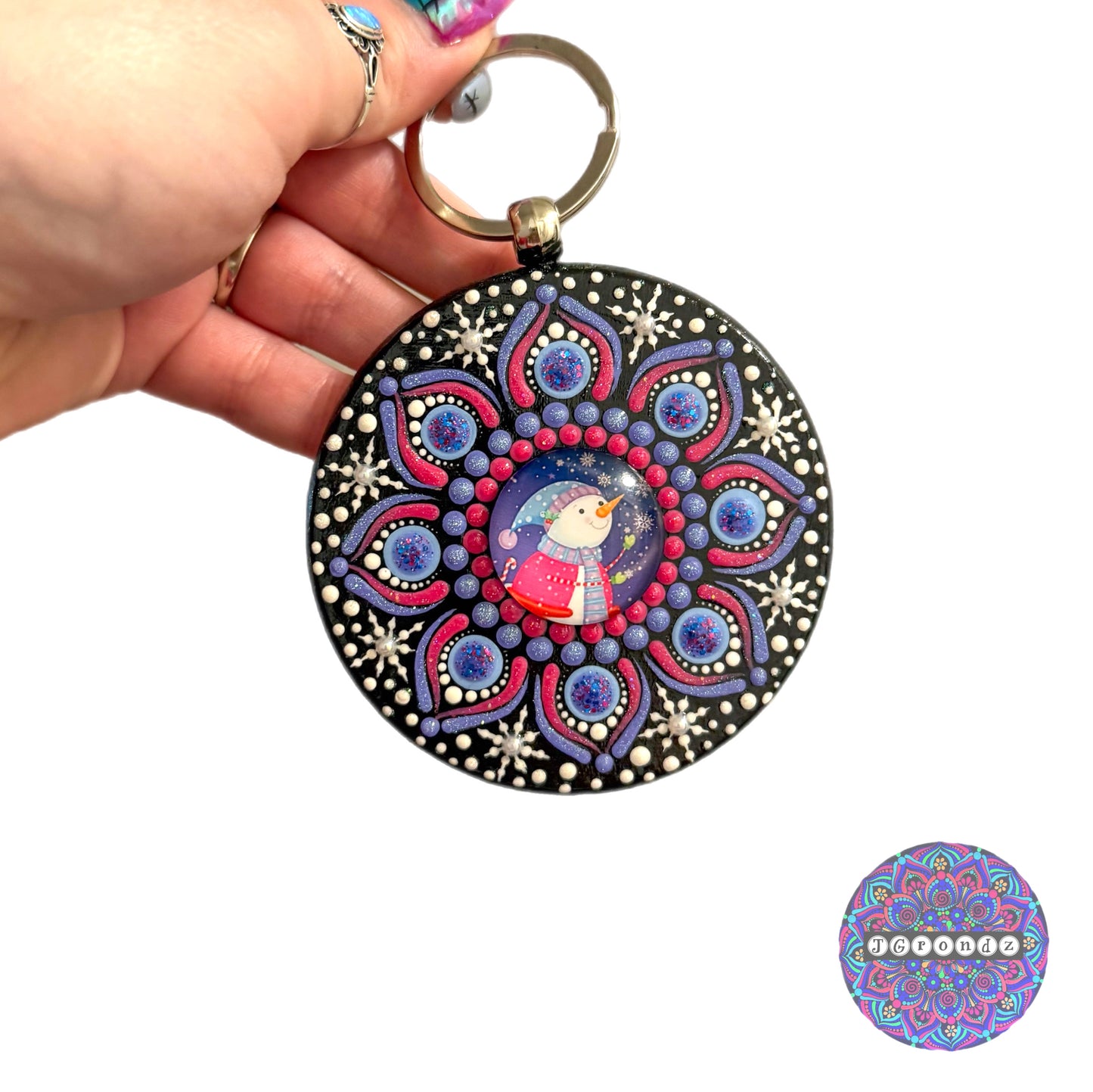 Snowman Mandala Purse Pendant 3”