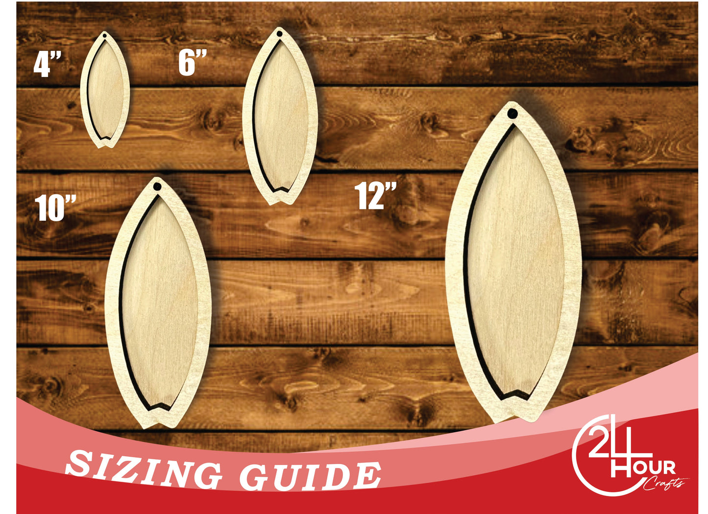 Unfinished Wood 2 Layer Fishtail Surfboard Shadowbox Shape | DIY Craft Cutout | up to 46" DIY