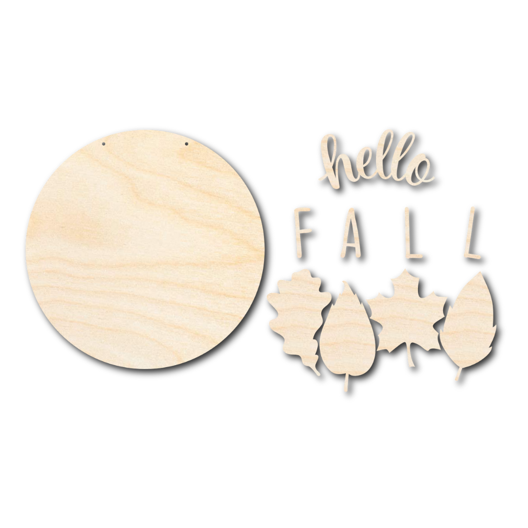Unfinished Wood Hello Fall Door Sign Kit | Wood Craft Cutouts | 1/4" Thick |