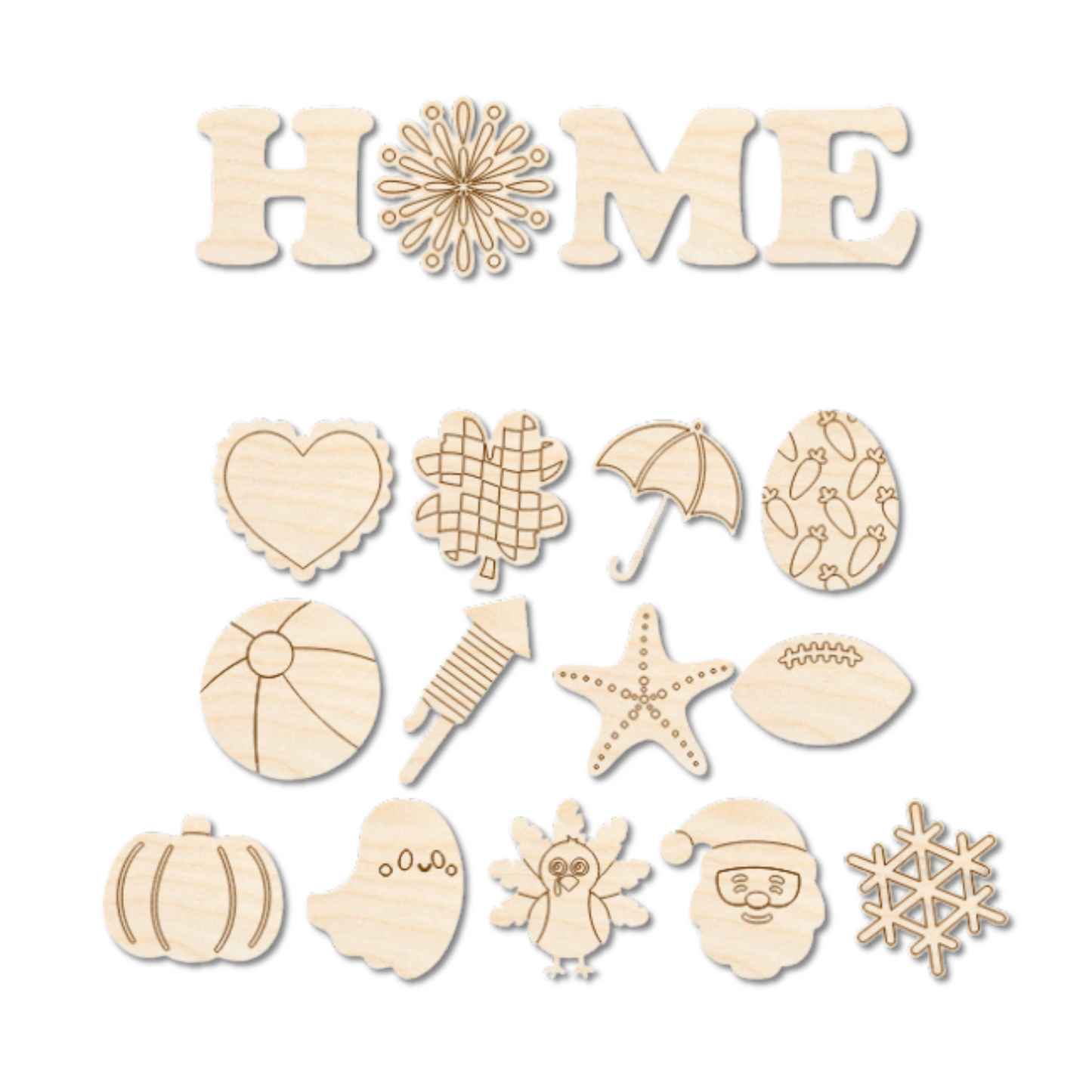 Unfinished Wood ETCHED Interchangeable Home Craft Set - up to 48" DIY